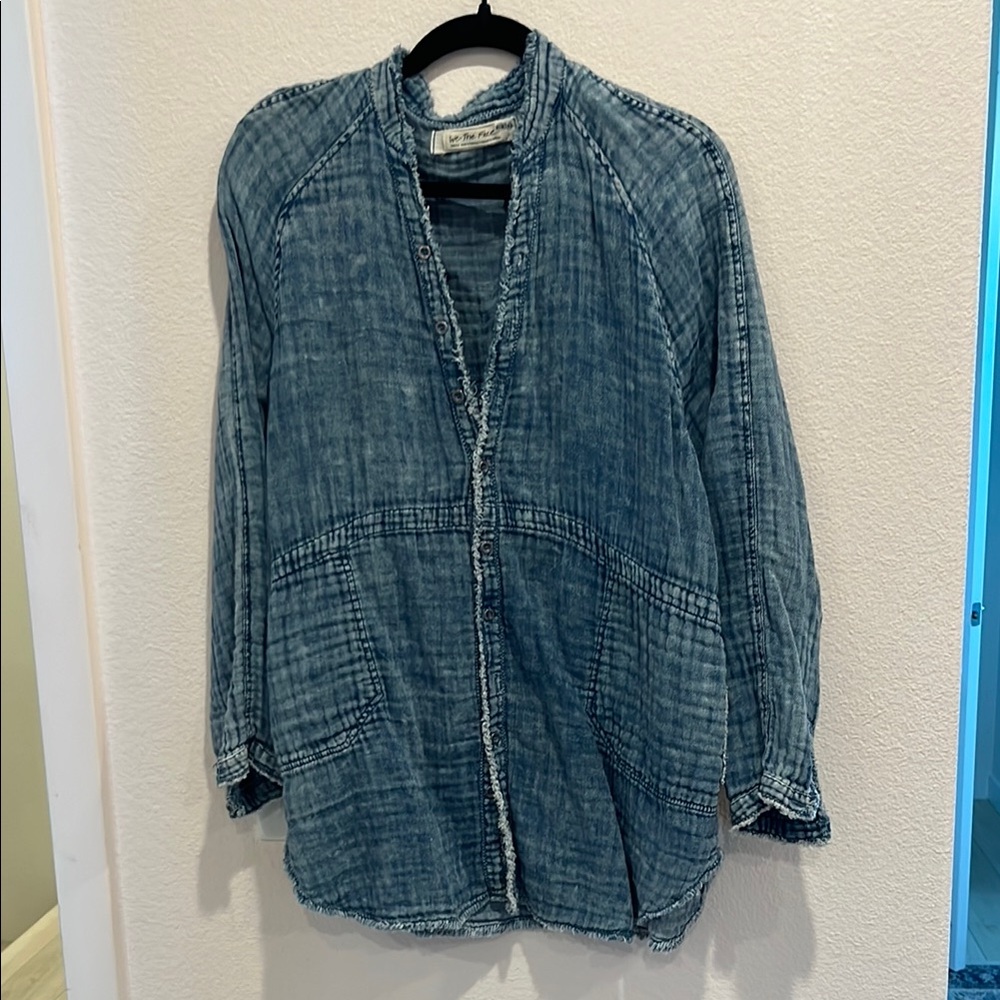 Free People Textured Blue Jean Jacket